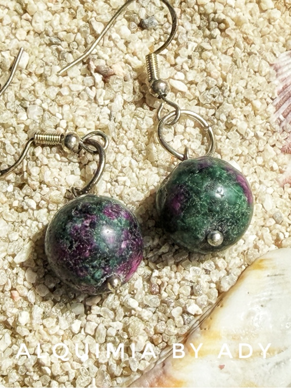 SIMPLE AND EARTHY Green and Purple big zoisite Stone Ball Drop Earrings